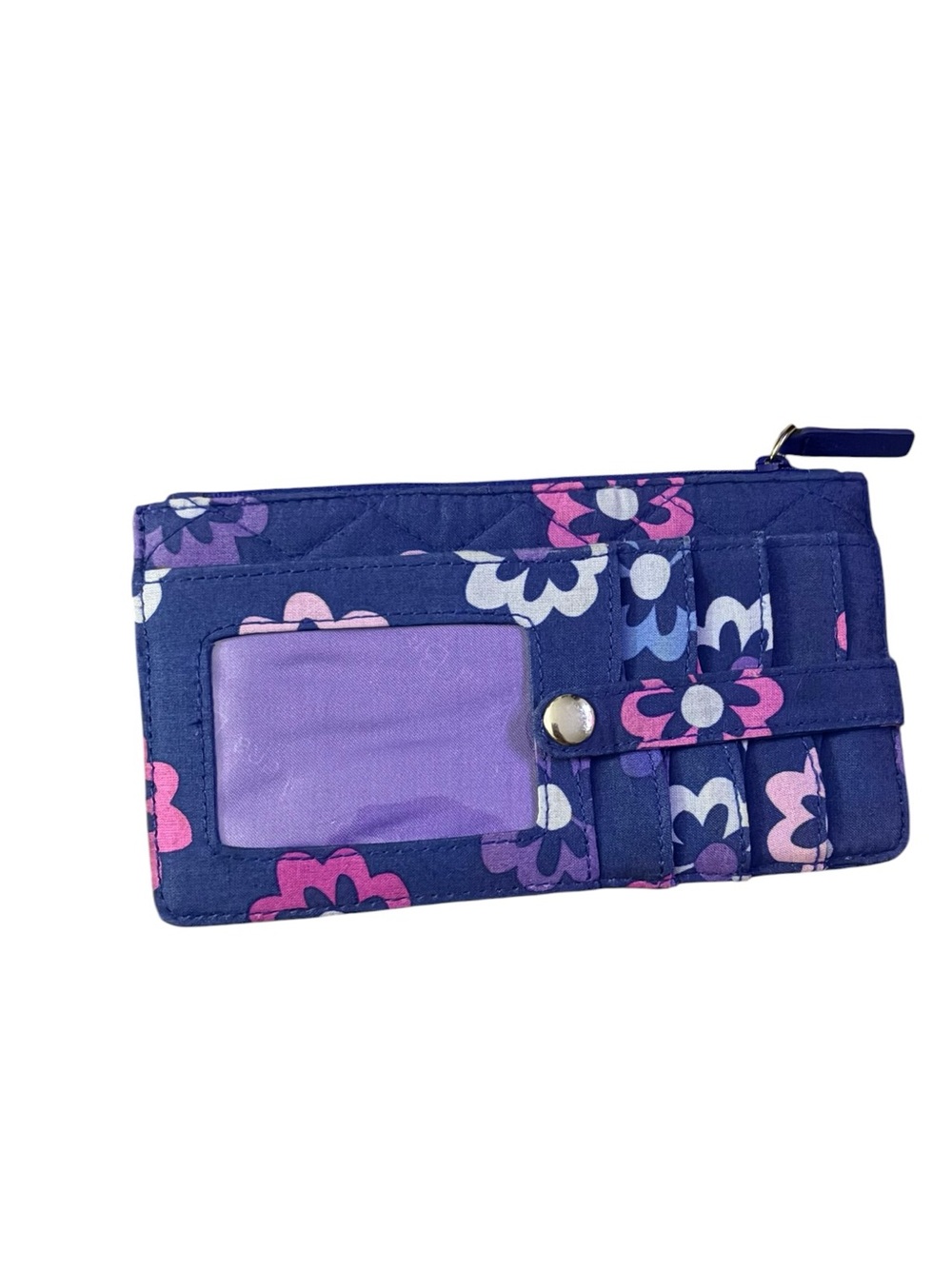 Vera Bradley Floral Quilted Card Wallet in Navy and Purple